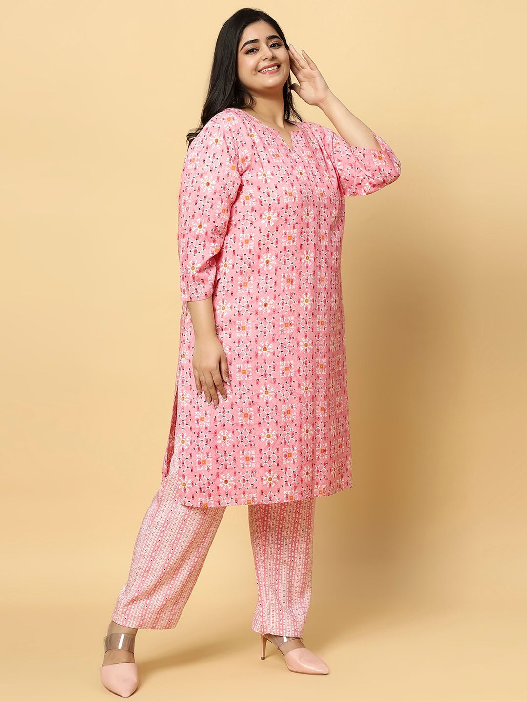 Sztori Plus Size Ethnic Motifs Printed Pure Cotton Kurta & Trouser