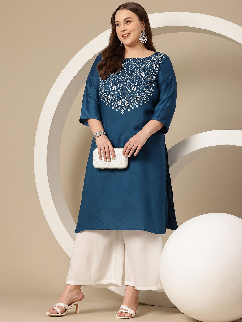 Sztori Plus Size Geometric Printed Kurta