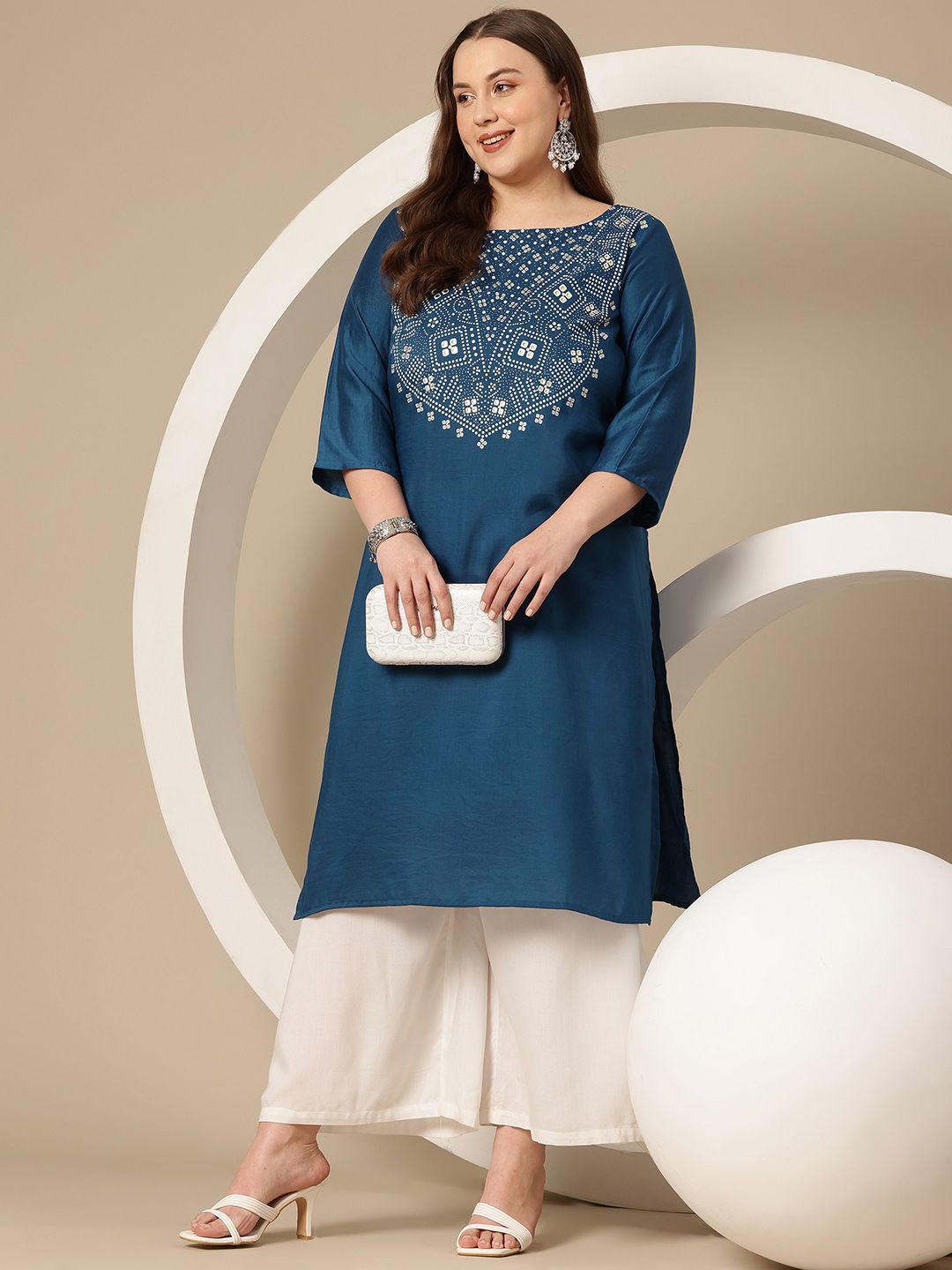 Sztori Plus Size Geometric Printed Kurta