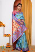 Very Much Indian Authentic Dual Tone Powder Blue Paithani
