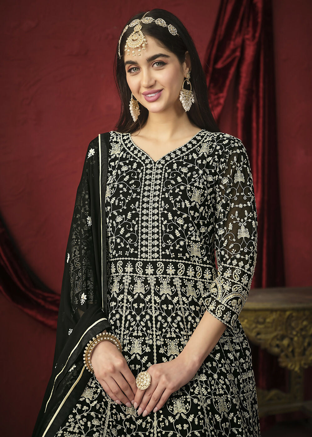 Stunning Black Front & Back Embroidered Trendy Anarkali Suit - Emponline
