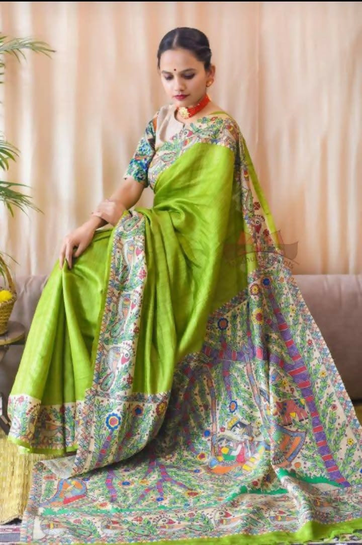 Exclusive Collection Light Green Beautiful Khadi Ghicha Handloom Saree