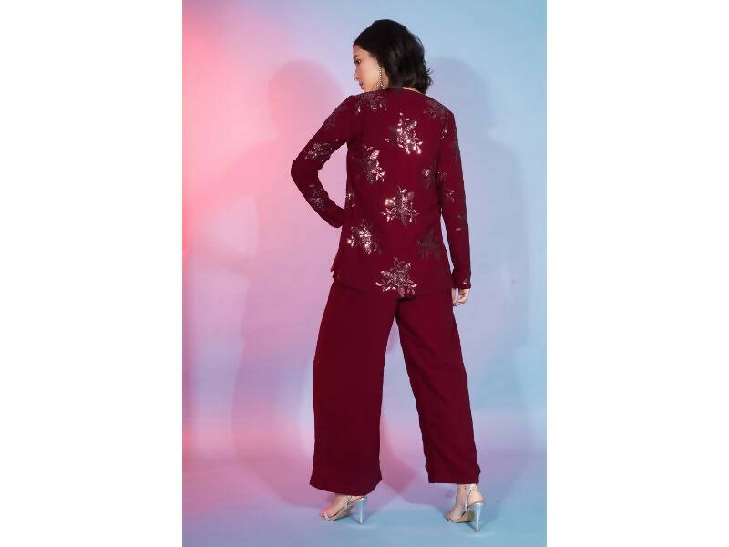 Red Georgette Sequence With Thread Designer Co-Ord Set - Flory