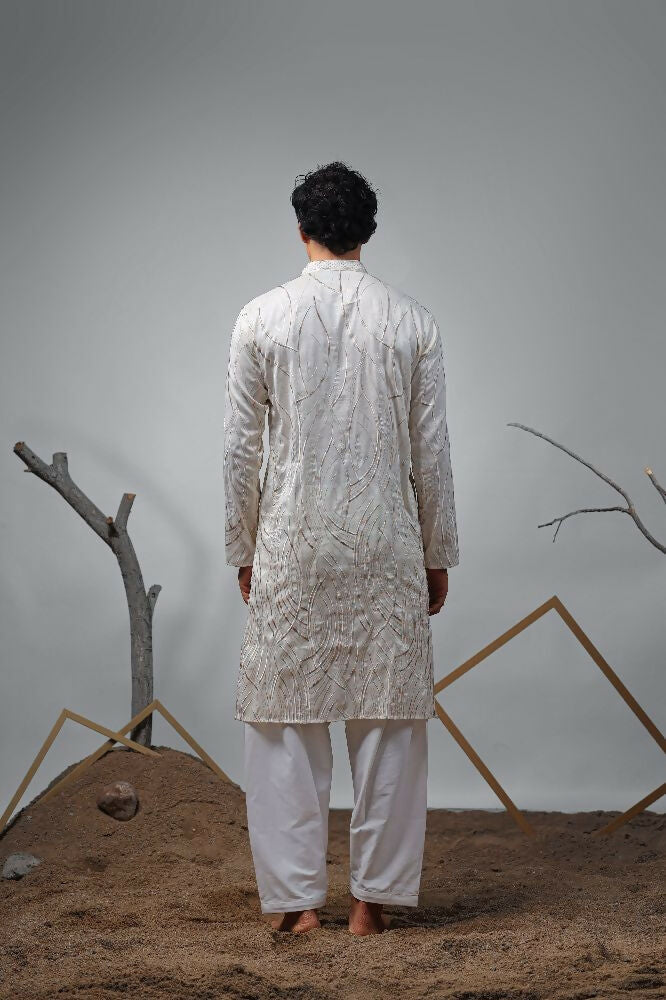 Off White Viscose Designer Embroidery Work Kurta Set - Mahotsav