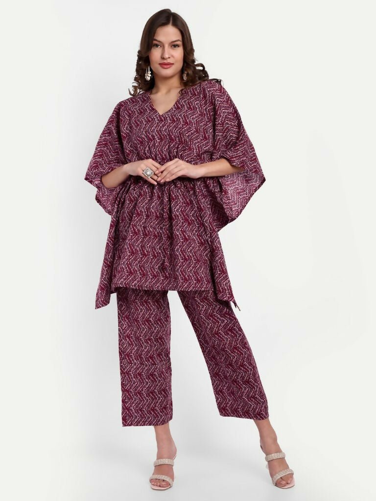 Alvano Printed Kaftan Kurti with Pant Set