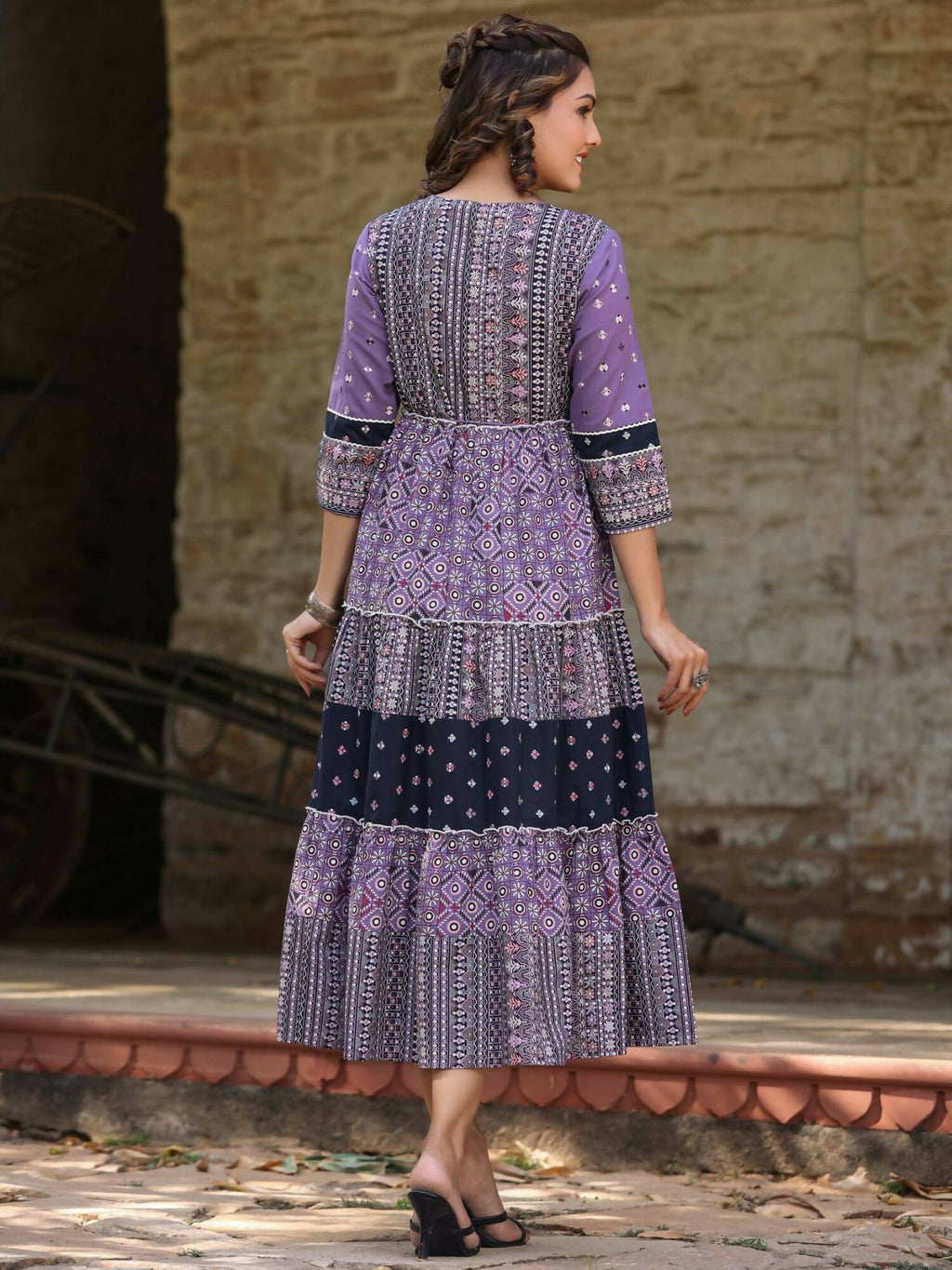 Juniper Women's Lavender Printed Tiered Dress