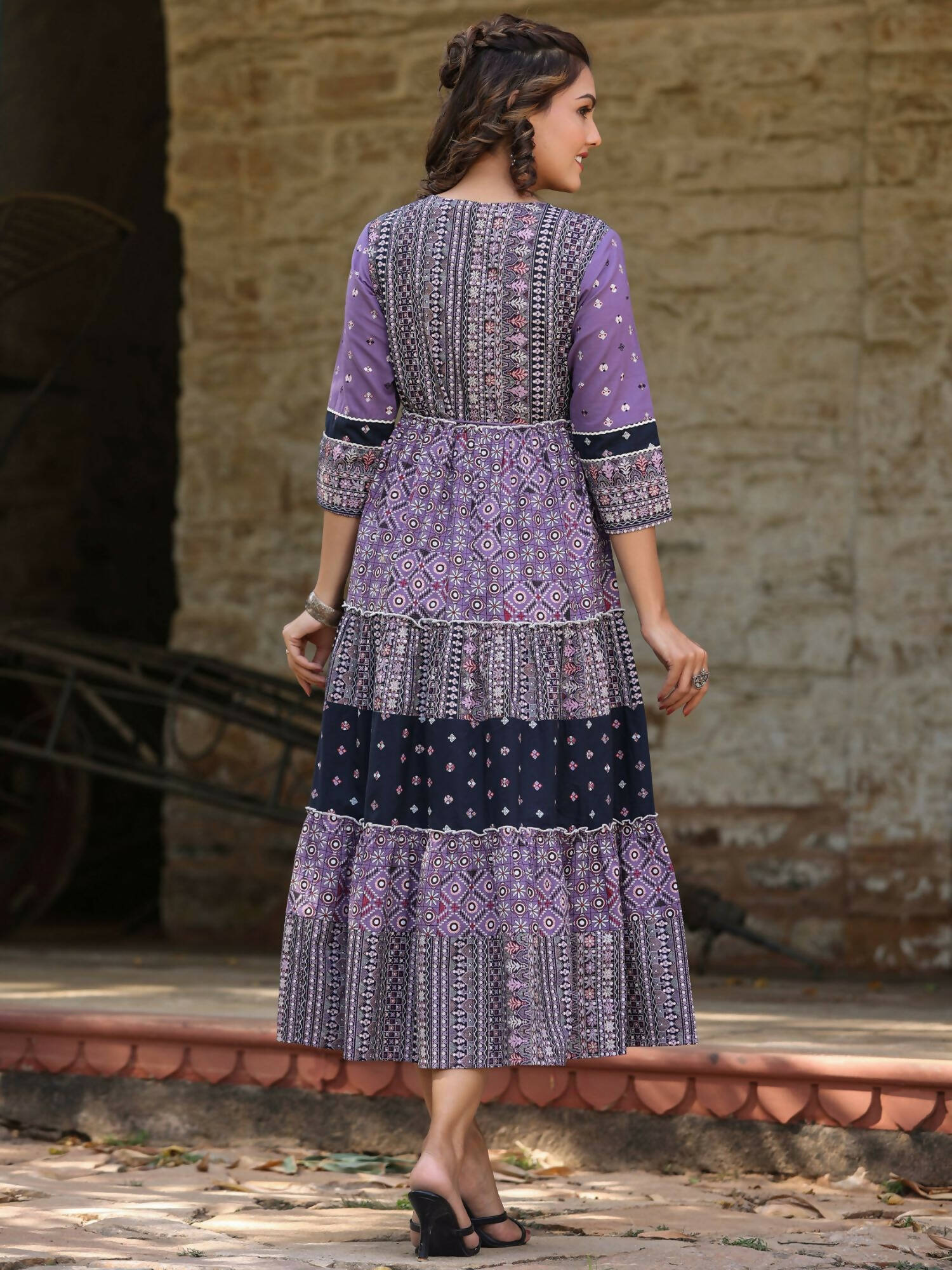 Juniper Women's Lavender Printed Tiered Dress