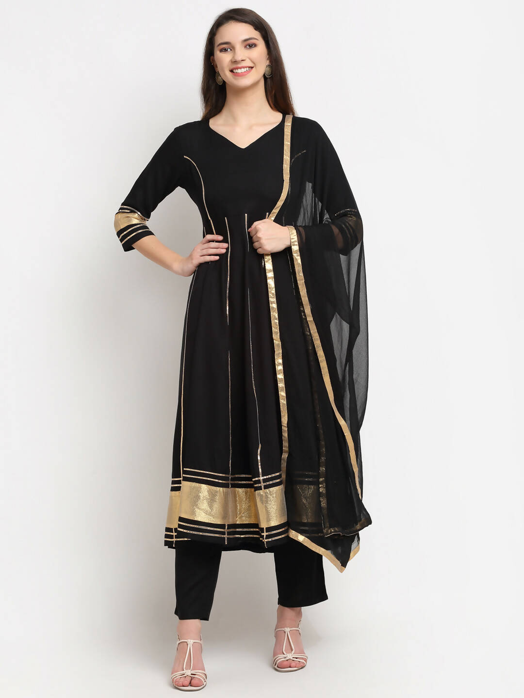 Rudra Bazaar Black Anarkali Kurti & Pyjamas With Duppata