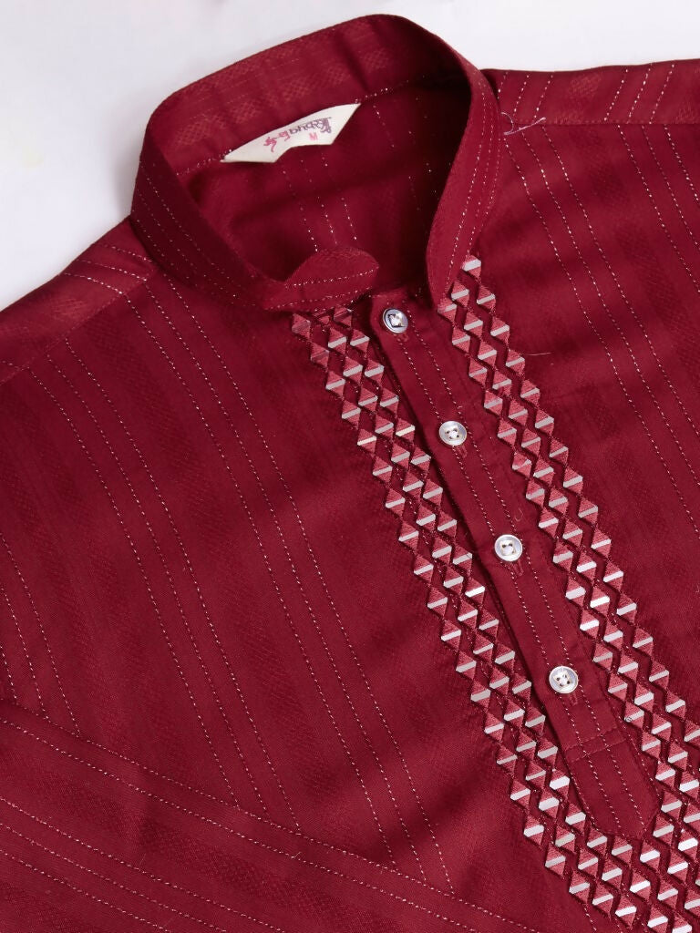 Vastranavya Traditional Festival Wear Viscose Thread & Sequence Embroidered Work Kurta Pant Set - Maroon