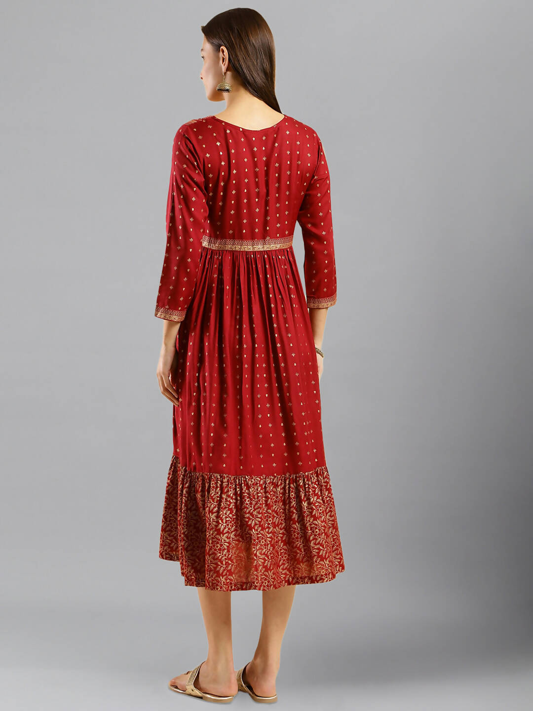 Maroon Viscose Rayon Ethnic Motifs Aline Dress - Poonam