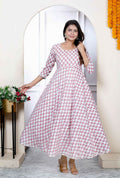 Miravan Women's Pink Pure Cotton Printed Anarkali Kurta
