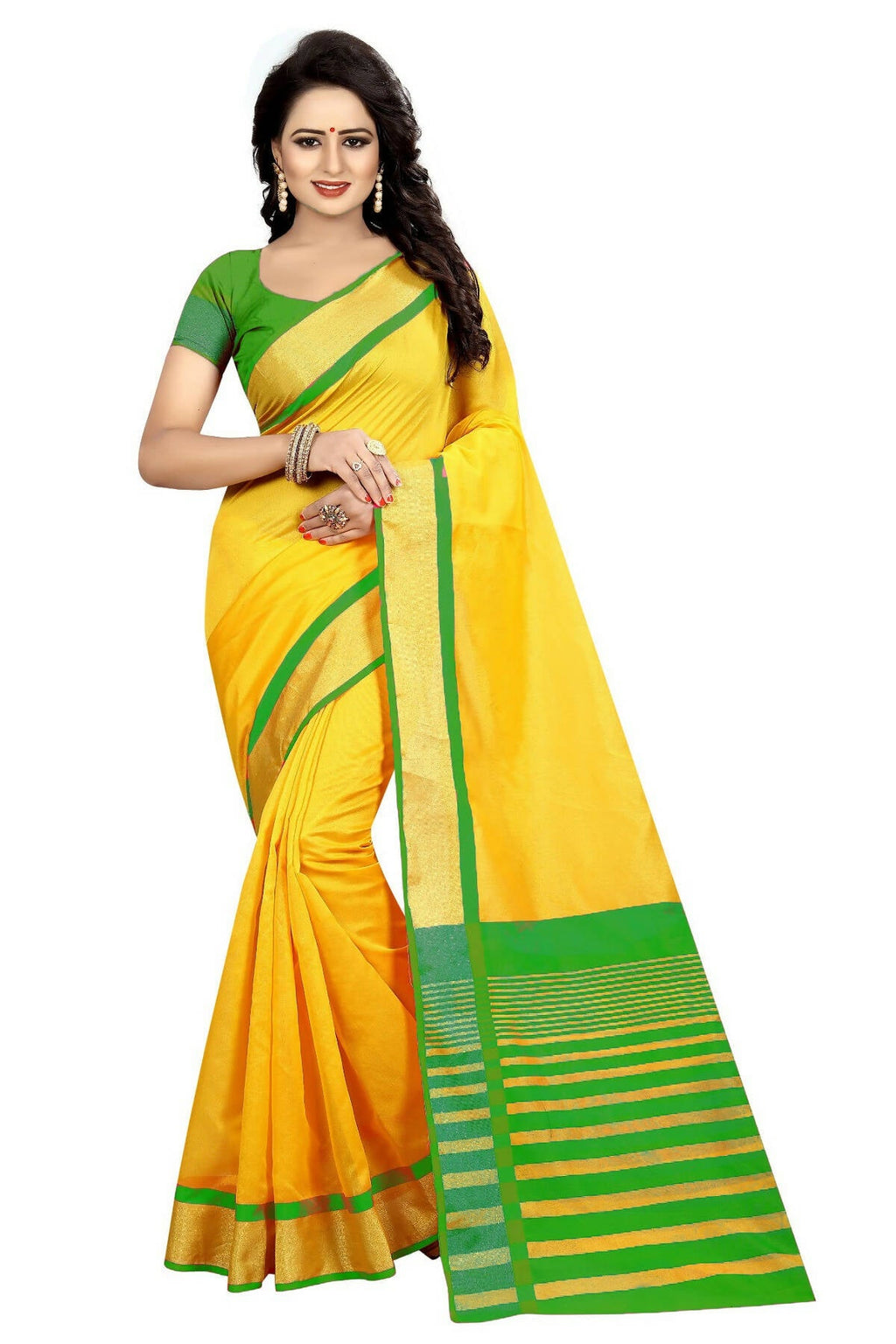 Vamika Weaving Yellow Cotton Silk Saree (MASTANI PARROT)