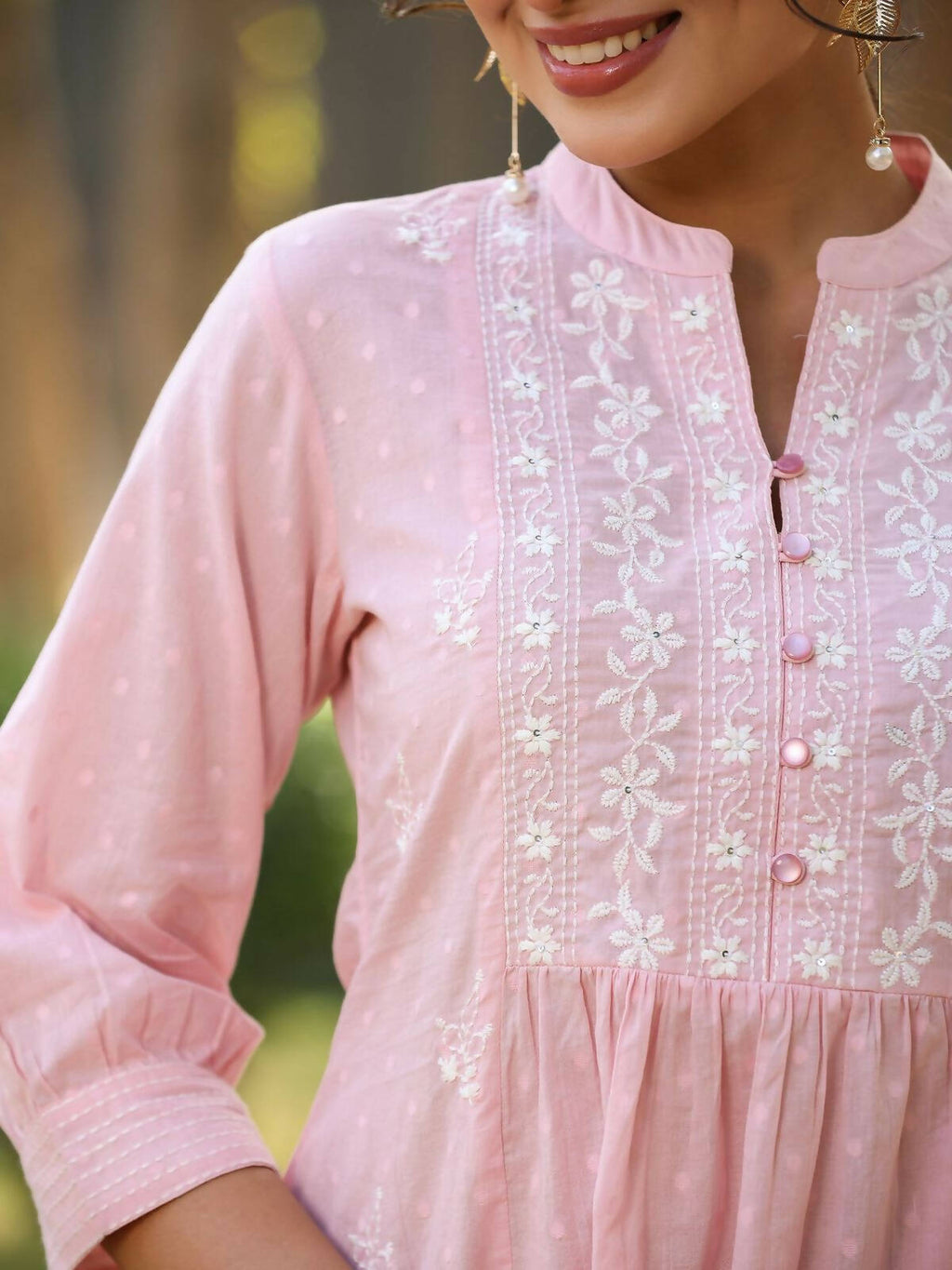 Juniper Women's Pink Cotton Solid With Embroidered Straight Tunic
