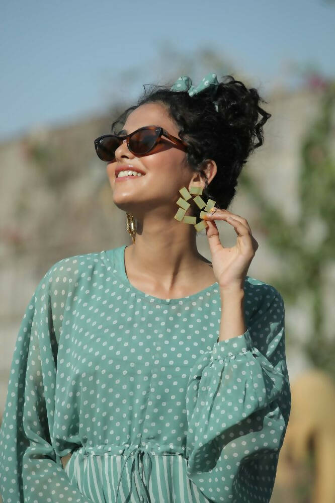 Juniper Women Sagegreen Georgette Bandhani High-Low Tunic