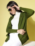 Women Olive Acrylic Solid Cardigan - Wool Trees