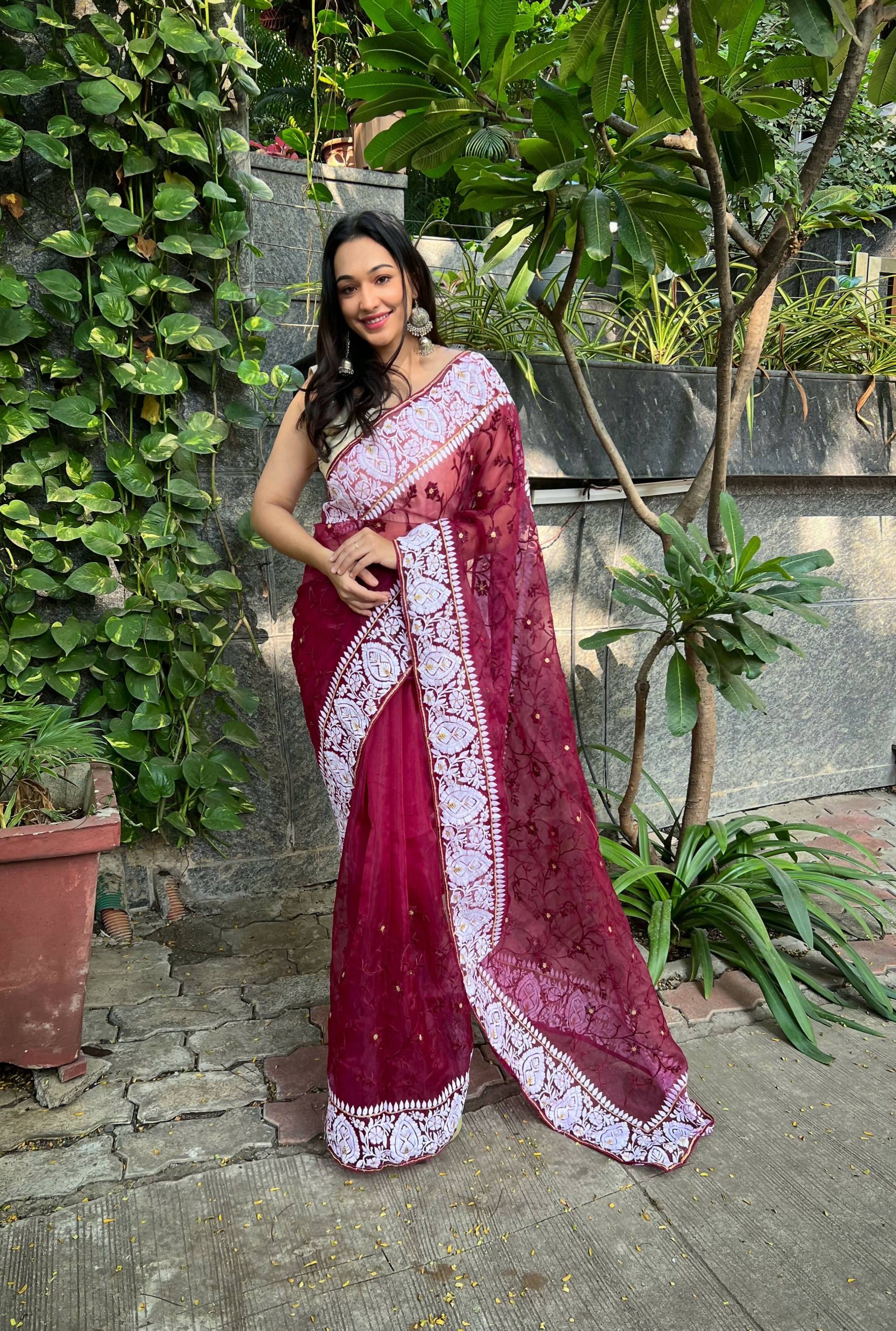 Vamsee Palak Saavi Red Organza Saree