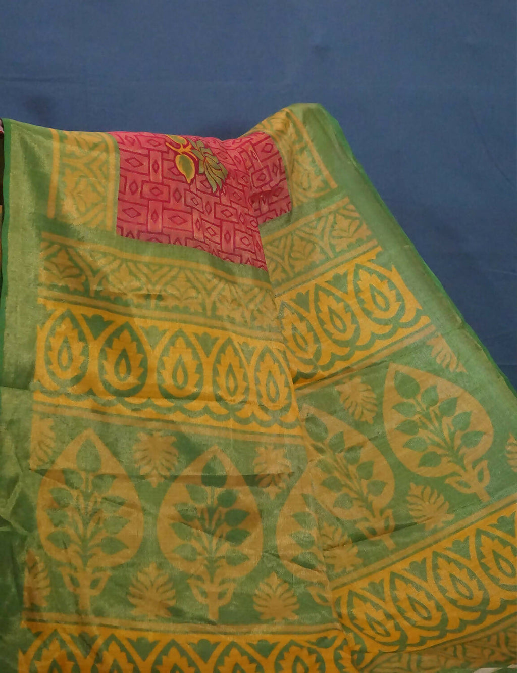 Tomato Pink And Light Green Cotton Brasson Saree For Office/Regular Wear By Gayathri Reddy Designer Studio