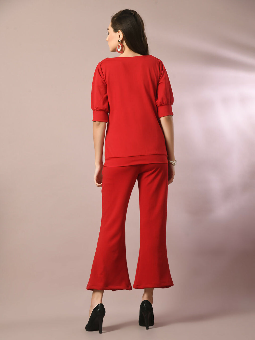 Myshka Women's Red Solid Party Parallel Trousers