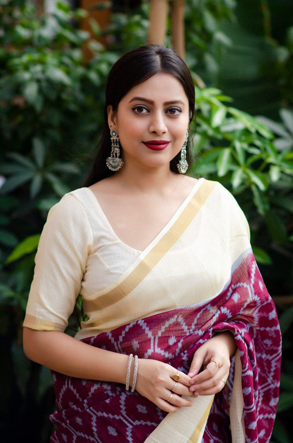 Maroon Polycotton Ethnic Motifs Saree with Unstitched Blouse - Hiral Fashion
