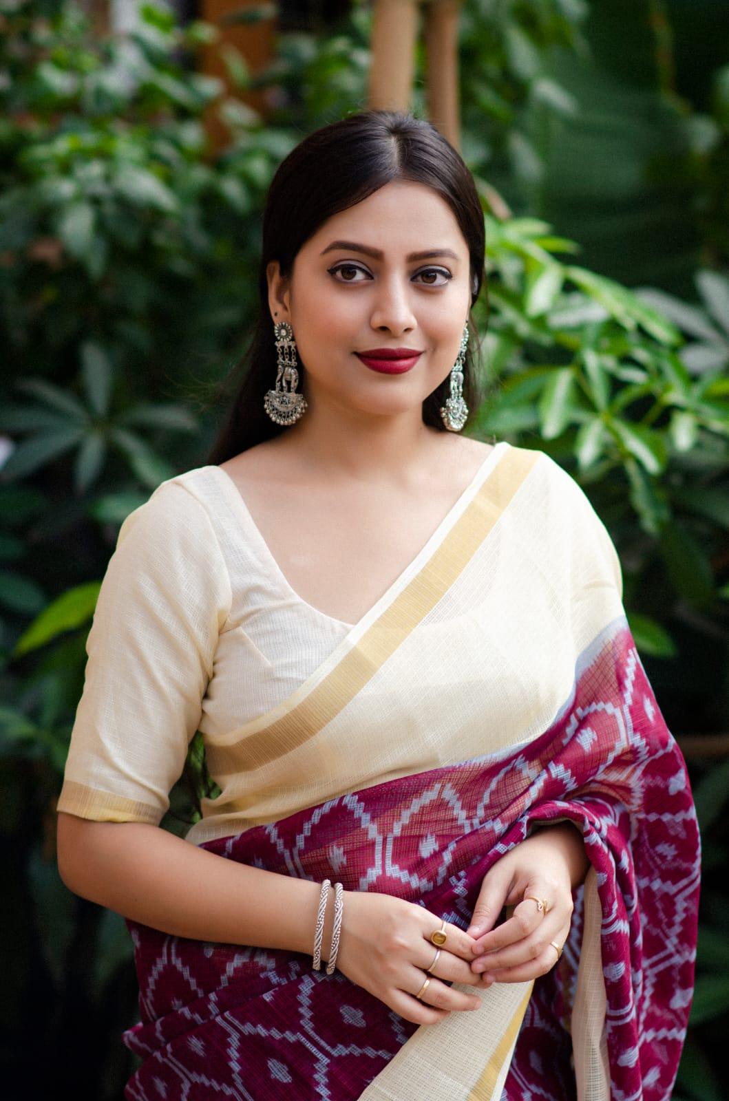 Maroon Polycotton Ethnic Motifs Saree with Unstitched Blouse - A2M