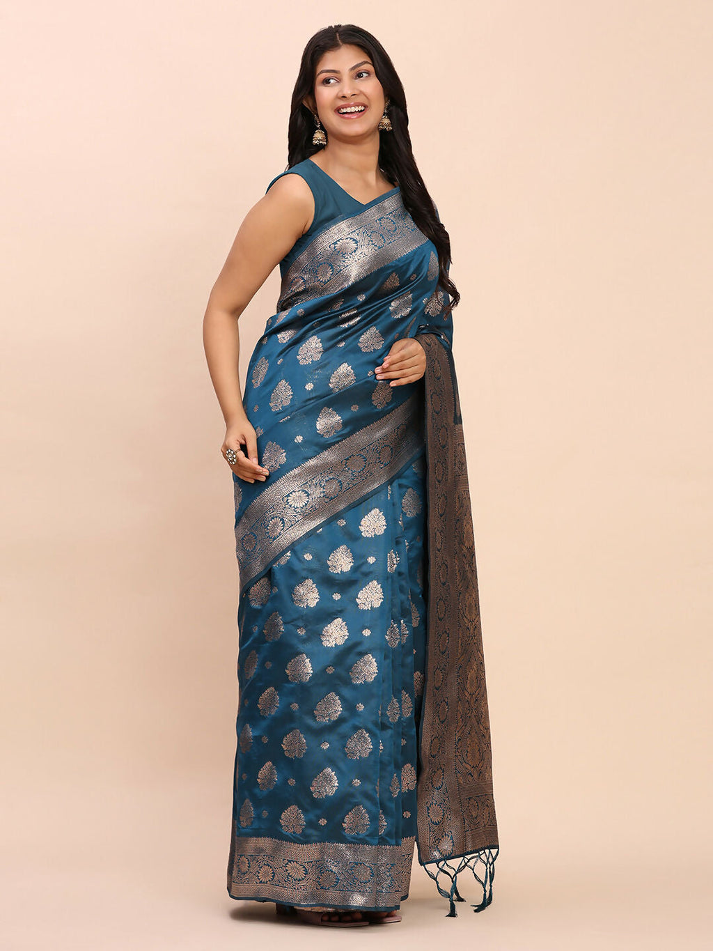 Shree Shyam Fashion Banarasi Silk Teal Blue Saree