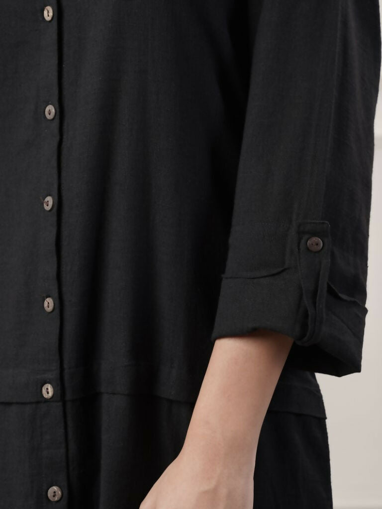 Joban Fashion Women's Black Cotton Dress With Button