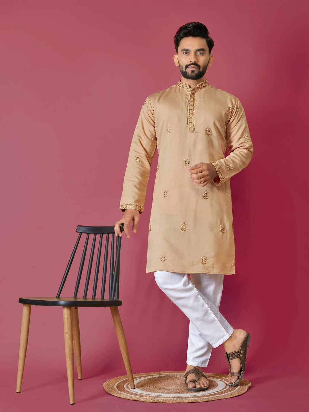 Golden Kurta Pyjama Set for Men by Infinity Export