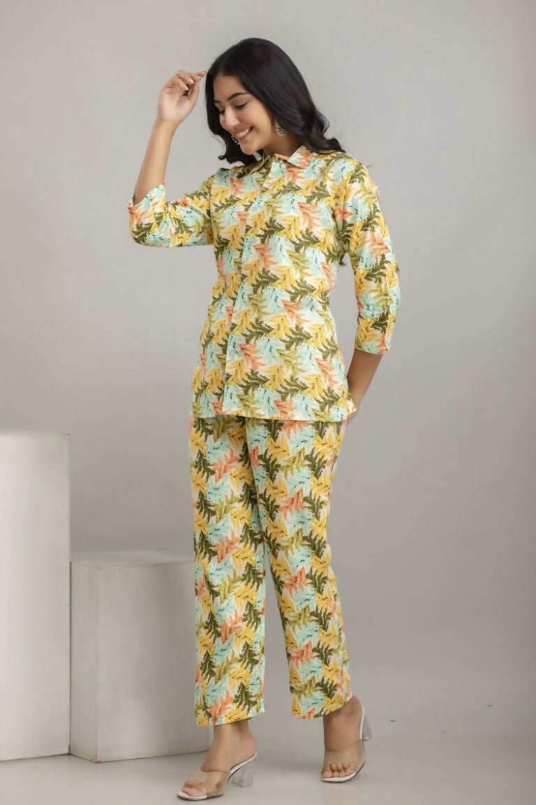Alvano Women's Floral Printed Cotton Multicolour Co-Ord Set
