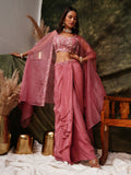 Pink Pure Crepe Handwork Top with Skirt & Shrug - Naomika