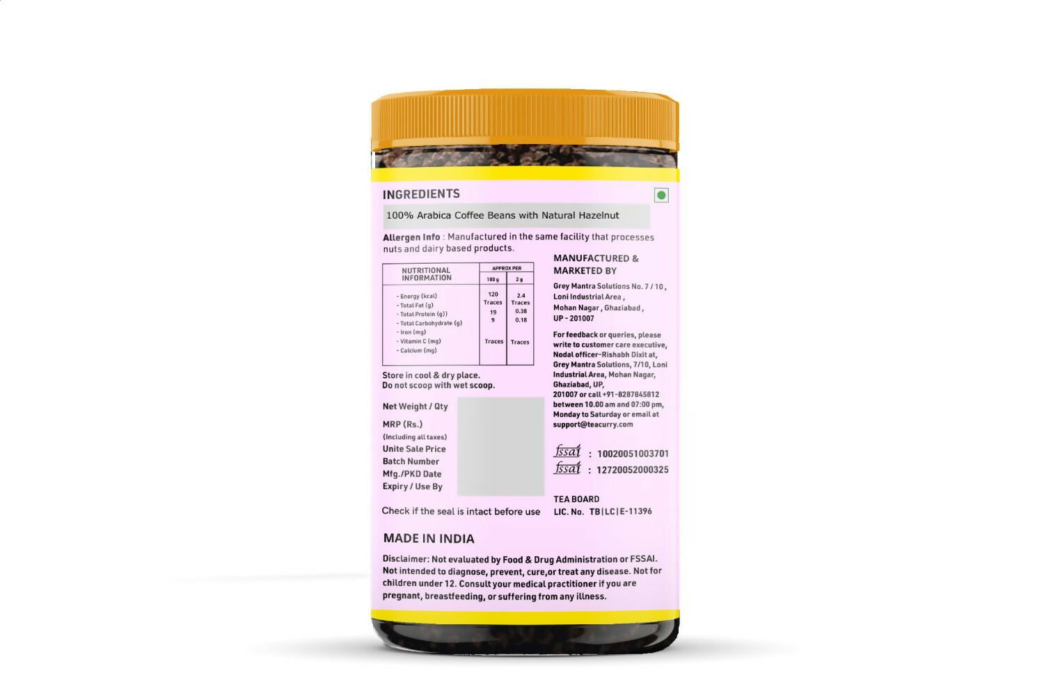Teacurry Hazelnut Instant Coffee Powder - Arabica Freeze Dried Coffee for Instant Hot & Cold Coffee