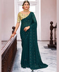Teal Georgette Swaroski Work Saree With Unstitched Blouse Piece - Juhi