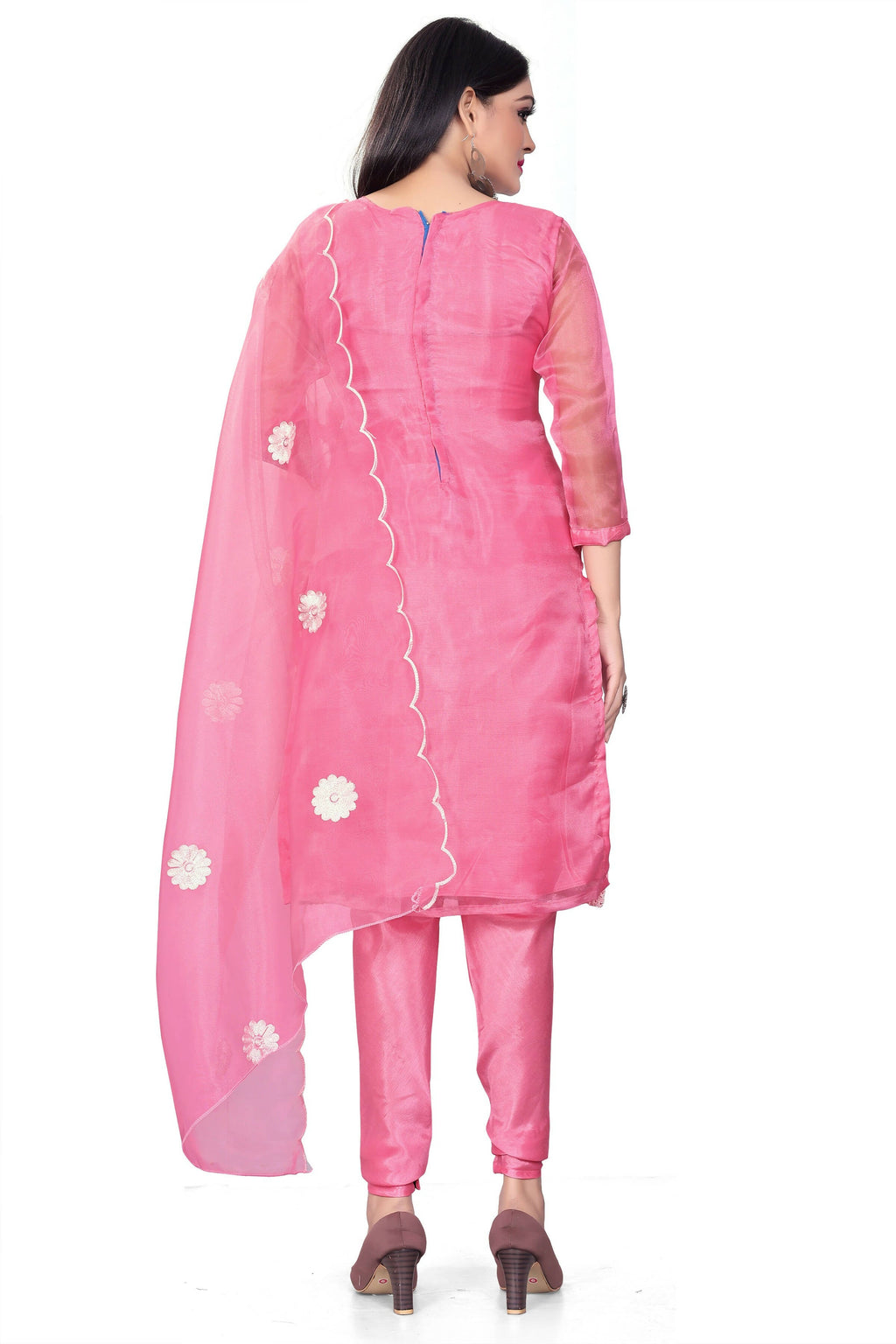 Pink Organza Silk Embroidered Work Unstitched Dress Material - Tanvi