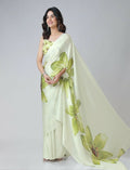 Vastranavya Mint Green Freehand Floral Print Ready to Wear Saree