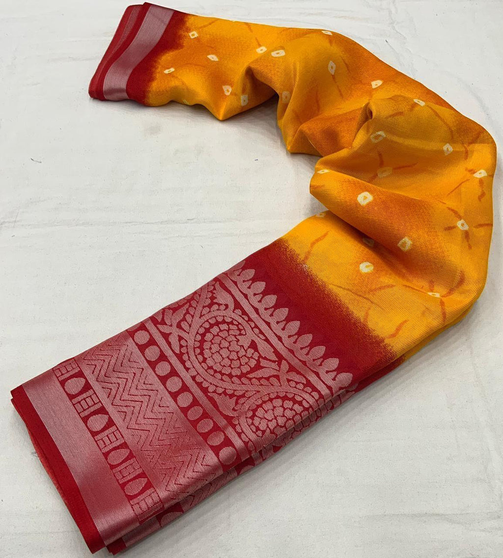 Orange Jute Silk Ethnic Motifs Saree with Unstitched Blouse - Hiral Fashion