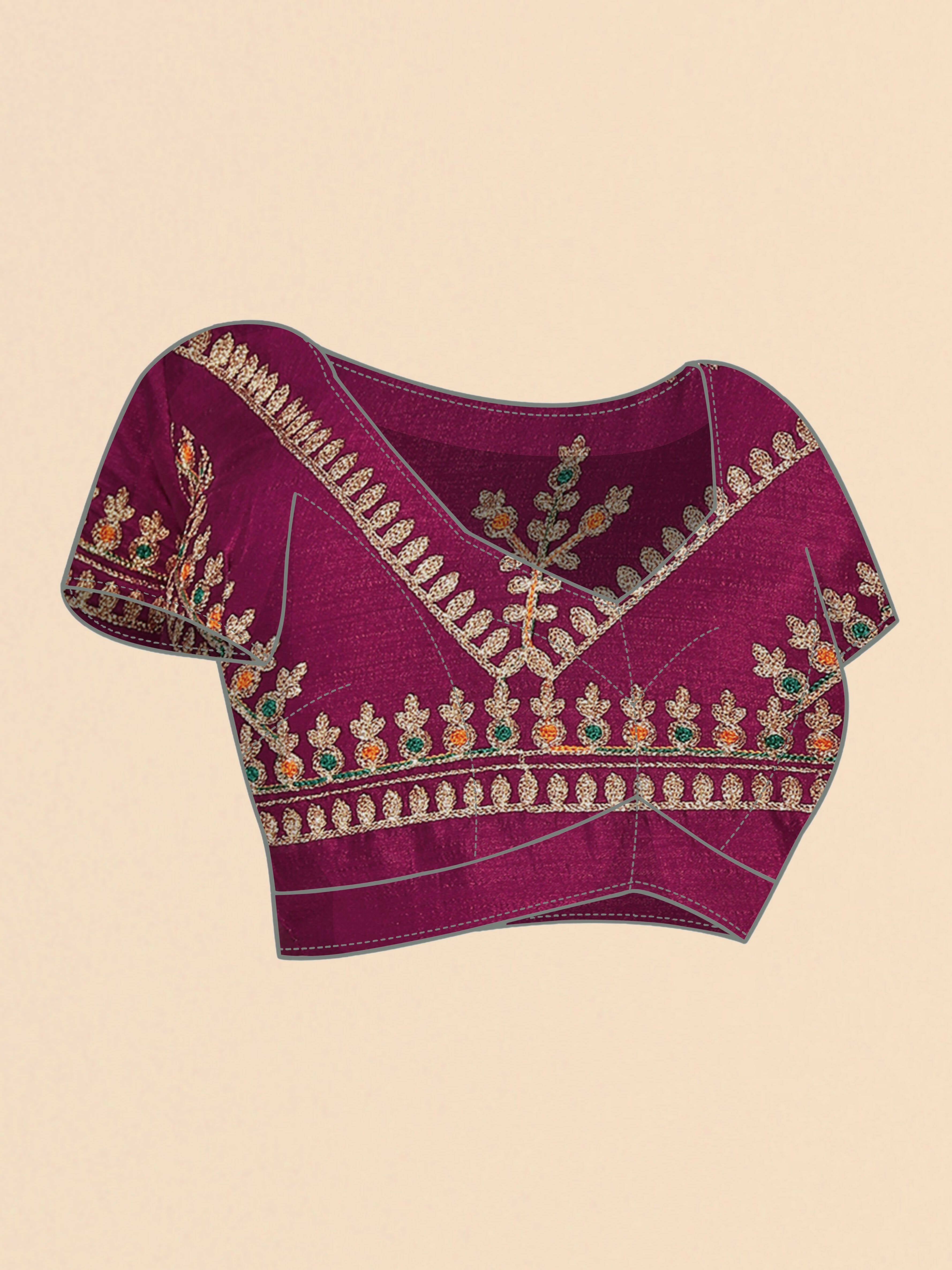 Wine Chinon Embroidered Saree with Unstitched Blouse Piece - Roozal