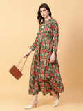 Joban Fashion Green Cotton Printed & Hand Work Dress