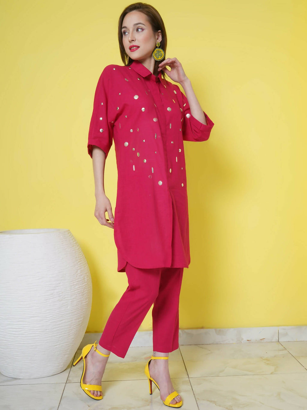 Women Republic Pink Cotton Embellished Kurta Set