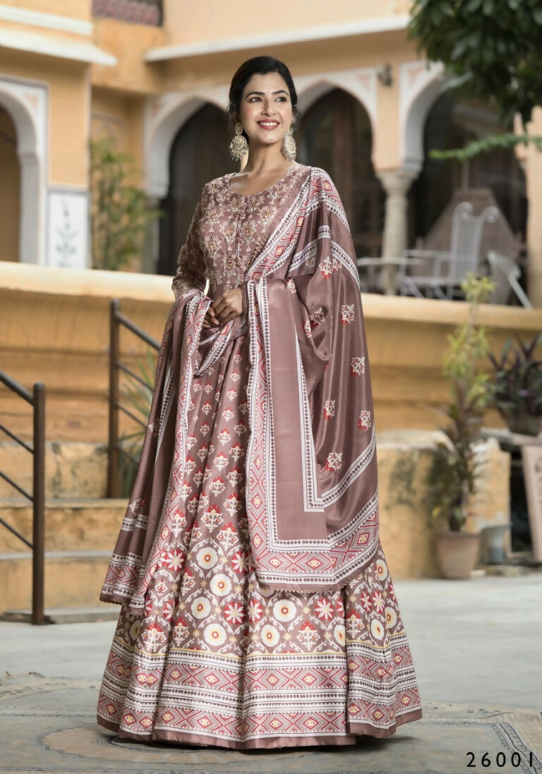 Wedding Designer PaleMauve Soft Dola Silk Anarkali suit with Dupatta - Samanta