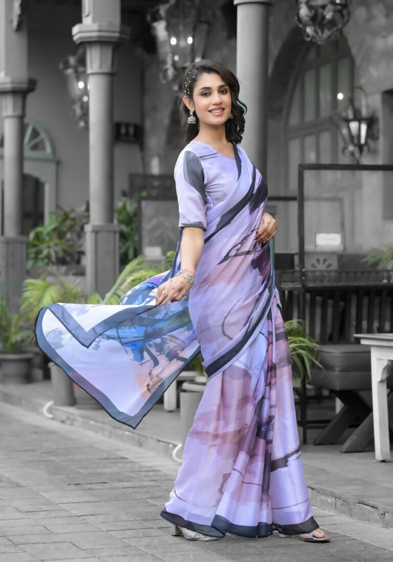 stylish Casual Light Purple Imported georgette Ready to Wear Fancy Saree - Ashwini