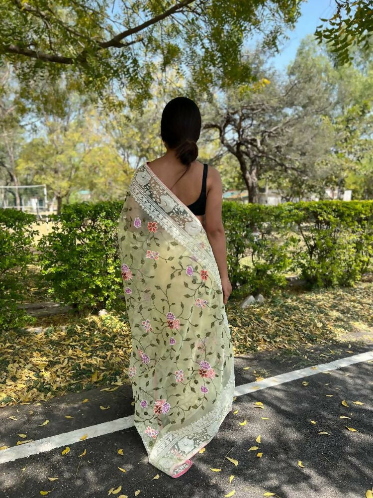 Vamsee Foolwarii Yellow Organza Saree