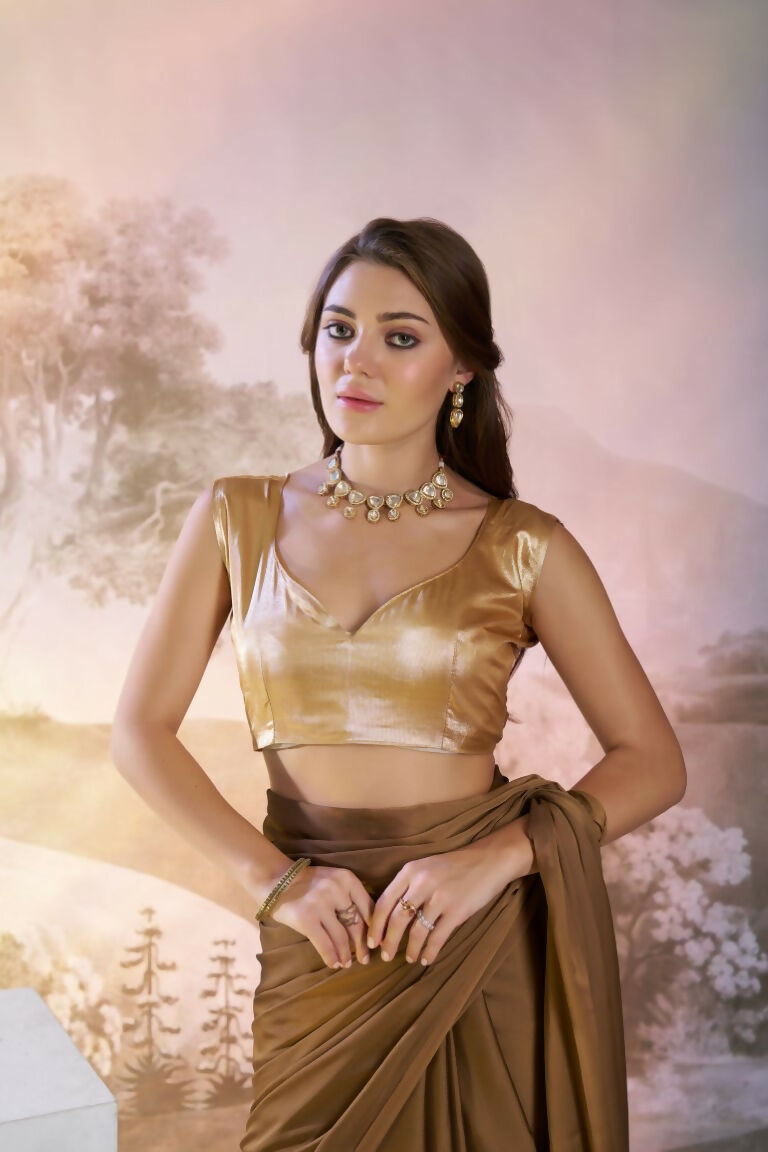 Copper Satin Rangoli Solid Fancy Designer Saree - Nafisa