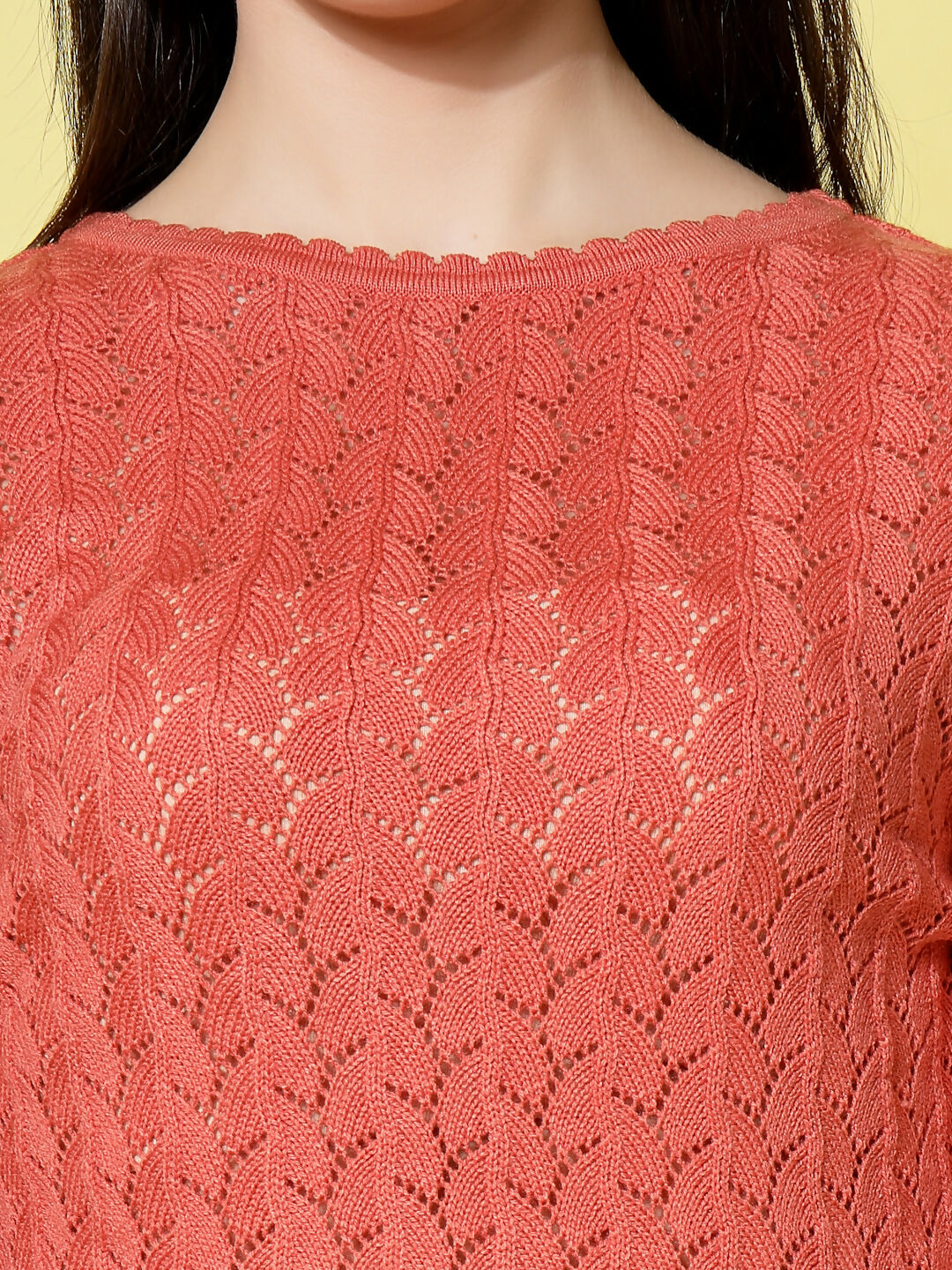 Women Rust Acrylic Self Design Winter Dress - Wool Trees
