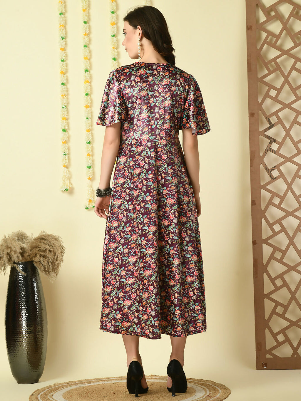 Myshka Women's Multi Printed Velvet Party Dress