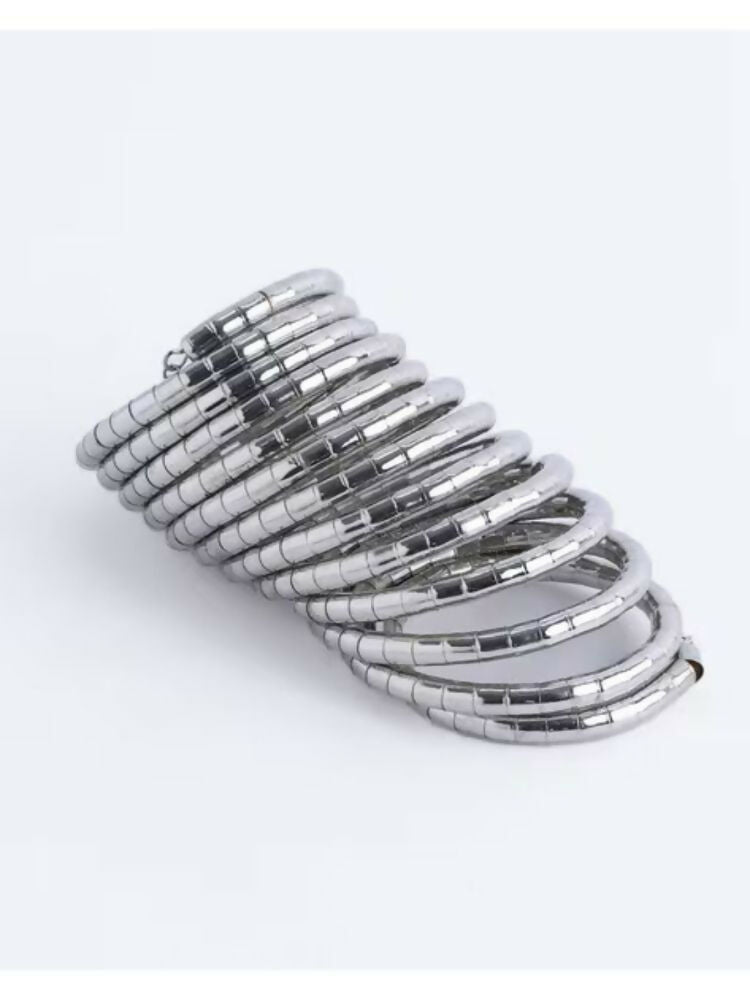 NVR Women Handmade Silver Plated Spiral Bangle