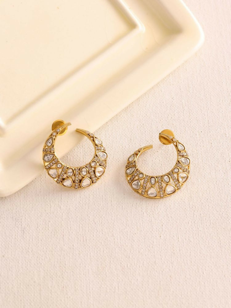 Moissanite Gold plated Round Earrings - Ruby Raang