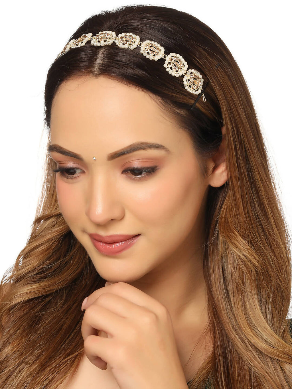 NVR Women's Gold-Polished Traditional Trending Matha Patti