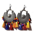MS Fashion India Heavy Design Silver Toned Chandbali Silk Threads And Beads Multi Colors Earrings