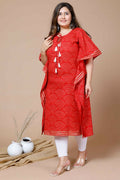 Miravan Women's Red Plus Size Cotton Festive Wear Kaftan