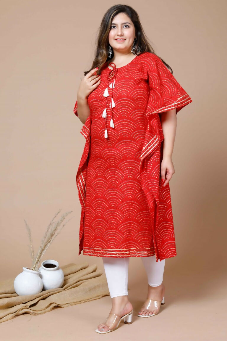 Miravan Women's Red Plus Size Cotton Festive Wear Kaftan