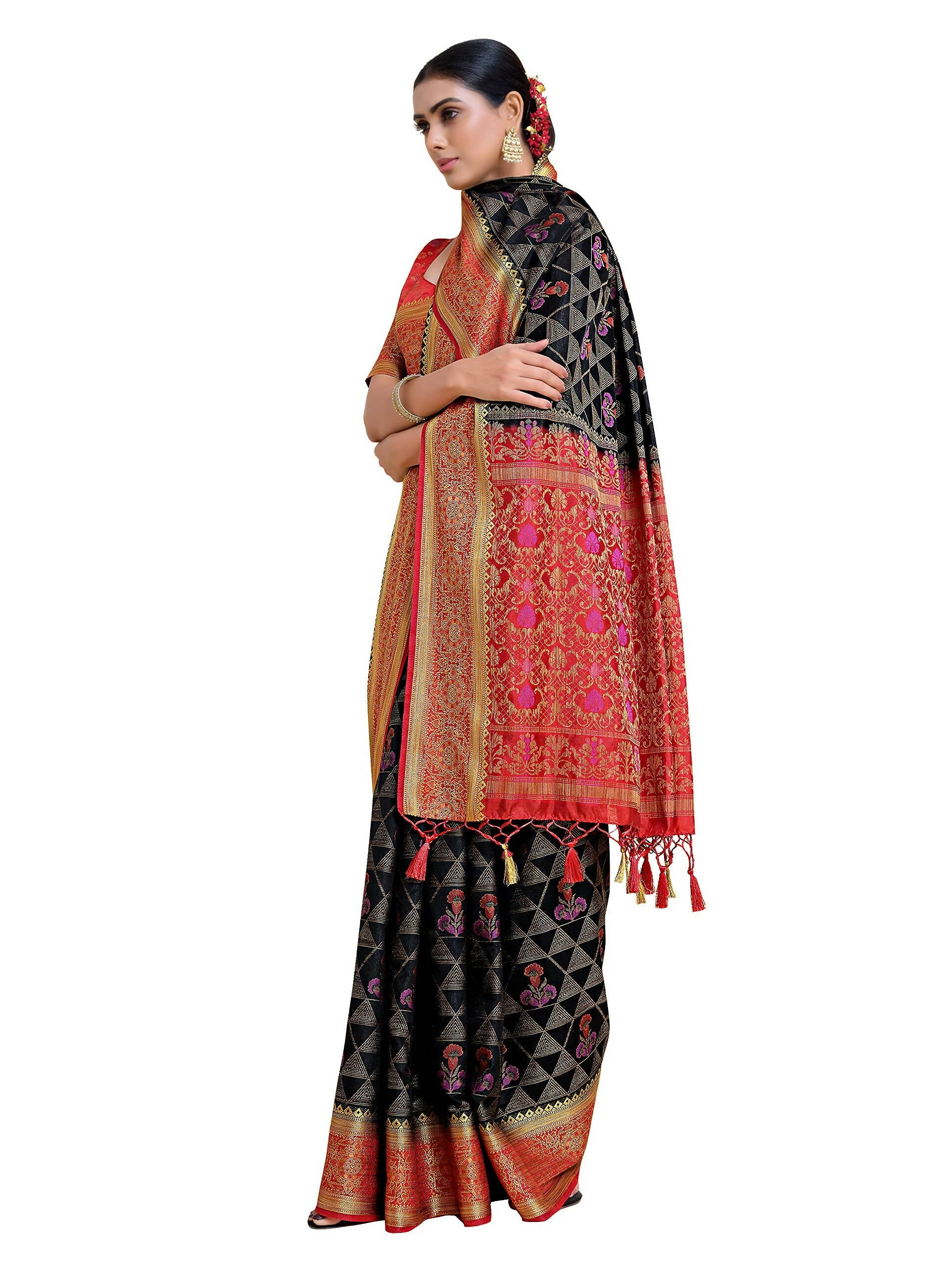 Mimosa Women's Kanjivaram Art Silk Black Saree